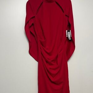 Betsy & Adam Vibrant Red Long Sleeve Dress